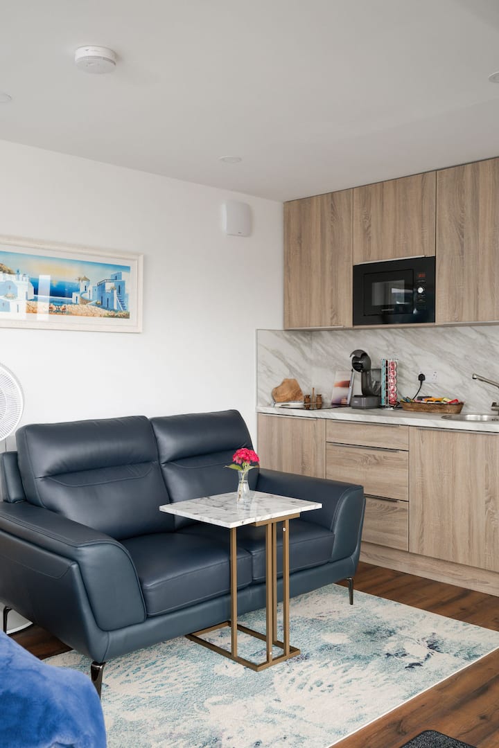 Ródos equipped kitchenette with hob, microwave, fridge, sink and coffee machine
